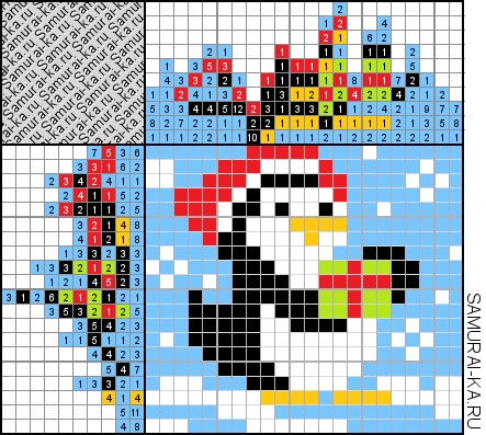 Японский кроссворд - Пингвин с подарком решай онлайн без регистранции и бесплатно.